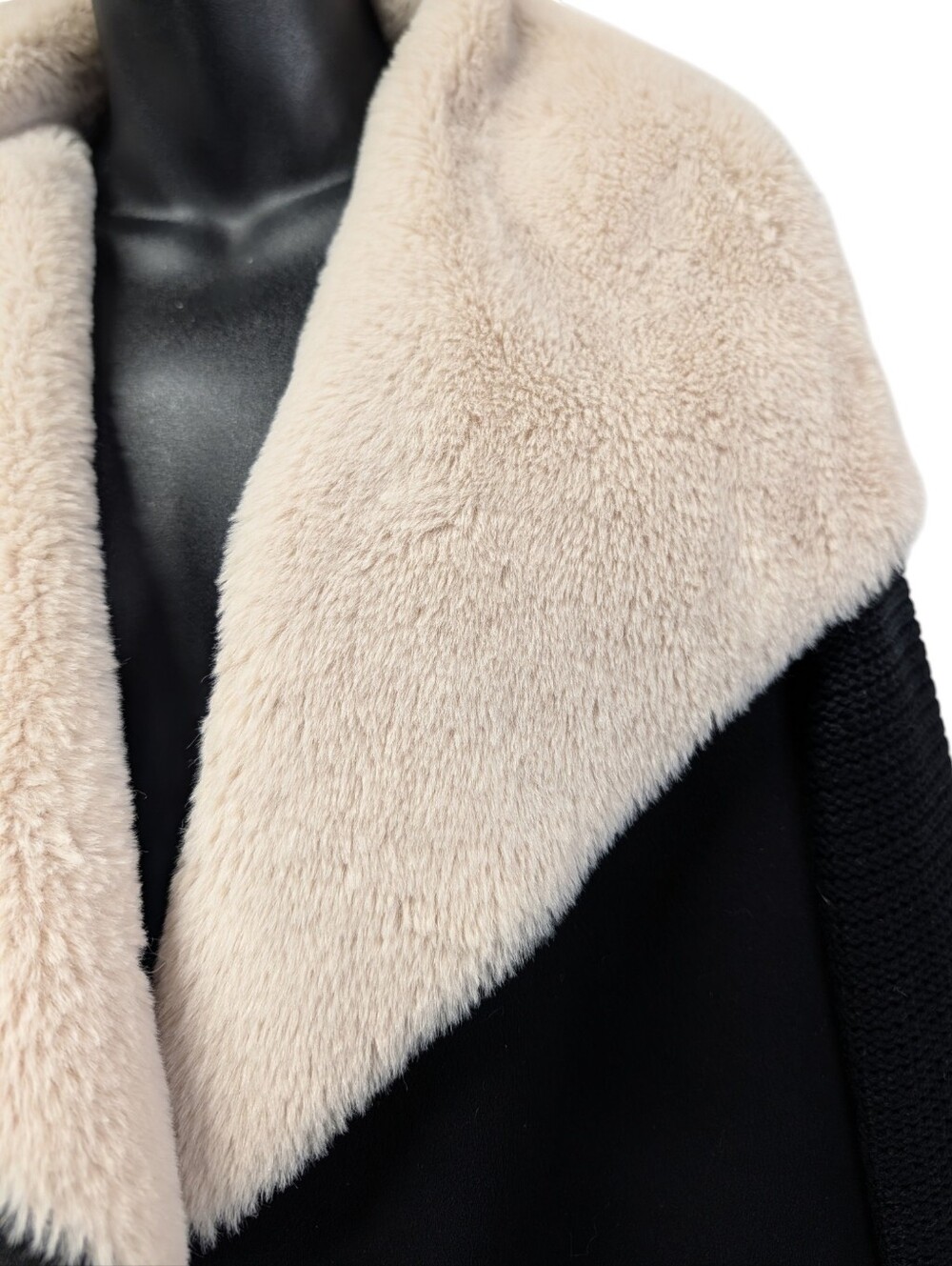 Twelfth Love Womens Black Knit Faux Suede /Fur Open Front Cardigan Collar Size M - Picture 4 of 9